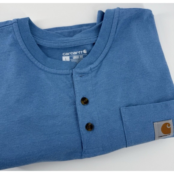 Carhartt Other - Carhartt Shirt Mens Large Blue Henley Cotton Pocket Logo Workwear Casual
